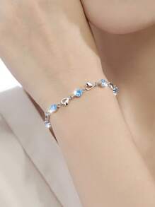 1 Chiếc Vòng Tay Mạ Bạc Sterling S925 Thanh Lịch Với Đá Zirconia Tổng Hợp Hình Trái Tim Đại Dương, Vòng Tay Không Gây Dị Ứng, Thiết Kế Cổ Điển, Sang Trọng, Có Hộp Quà Tặng, Thích Hợp Cho Ngày Lễ Tình Nhân, Ngày Của Mẹ, Giáng Sinh, Năm Mới Lễ Tình Nhân - Bạc - Xem 5