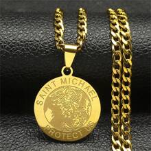 Archangel St.Michael Protect Us Necklace For Women Men Stainless Steel Saint Michael Chain Jewelry