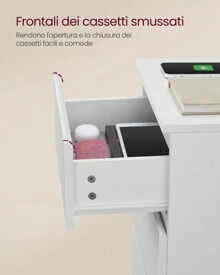 VASAGLE Comodino con Stazione di Ricarica, Tavolino con 3 Cassetti, 2 Prese CA, 2 Porte USB, per Soggiorno, Camera da Letto, Studio, Bianco Nuvola - Spina tipo C UE (220-240 V) - Visualizzare 4