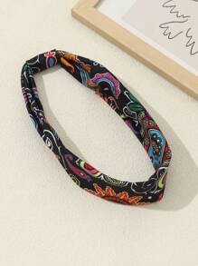 Hair Wrap Women Sweatband 1pc Women's Paisley, Star & Moon Print Headband, Wide Elastic Knotted Hair Band, Fashion Hairband Suitable For Festivals And Daily Wear Hair Accessories