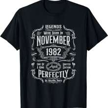 100% Cotton 42th Birthday Legends Were Born In November 1982 T-Shirt - Black - View 1