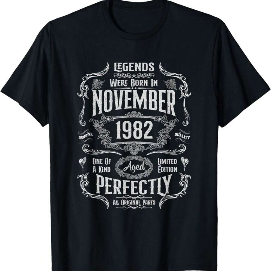 100% Cotton 42th Birthday Legends Were Born In November 1982 T-Shirt - Black - View 1