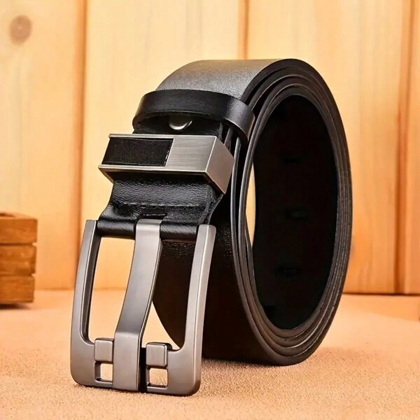 Retro Casual Heren Riem van Echt Leer, Geschikt voor Casual & Zakelijk, Grote Maat, Metalen Vierkante Gesp Zomer, School