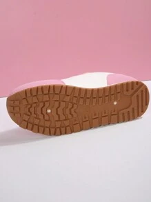 Vintage Stil Plateau Sneaker mit Leder Patchwork, runde Zehe Schnürschuhe für Lässig, Studenten und Outdoor Sport, modische vielseitige Gump Schuhe, Laufschuhe - Pink - Übersicht 3