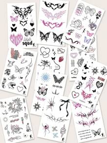 STARTTOOS 4 piezas Tatuajes temporales con diseño de corazón y lazo de estilo punk Y2K, arte corporal personal de moda para la cintura, hombro, cuello, pecho para uso diario, fiesta, festival, regalo - Multicolor - Ver 10