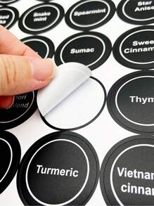 5 hojas, 180 piezas de etiquetas redondas adhesivas para frascos de especias. Etiquetas en blanco escribibles para organizar especias, botes de cocina y contenedores de alimentos - Negro - Ver 7