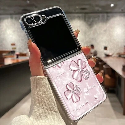 Pearl Transparent -Leaf Clover Phone Case, Suitable For Samsung Galaxy Z Flip6, Lightweight And Thin Protective Cover For Galaxy Z Flip3/4/5/7 Foldable Phones