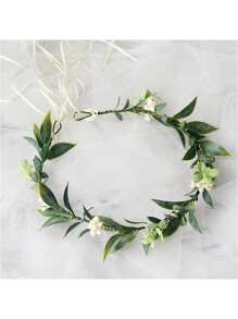 1pc Green Leaf & Flower Crown, Eucalyptus Floral Headpiece, Bridal Hair Accessory Valentines