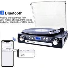 DIGITNOW Bluetooth Turntable Stereo Speakers Vinyl Record Player Cassette Play AM FM Radio Remote Control USB SD Encoding 3.5mm Output Jack - Black1 - View 3