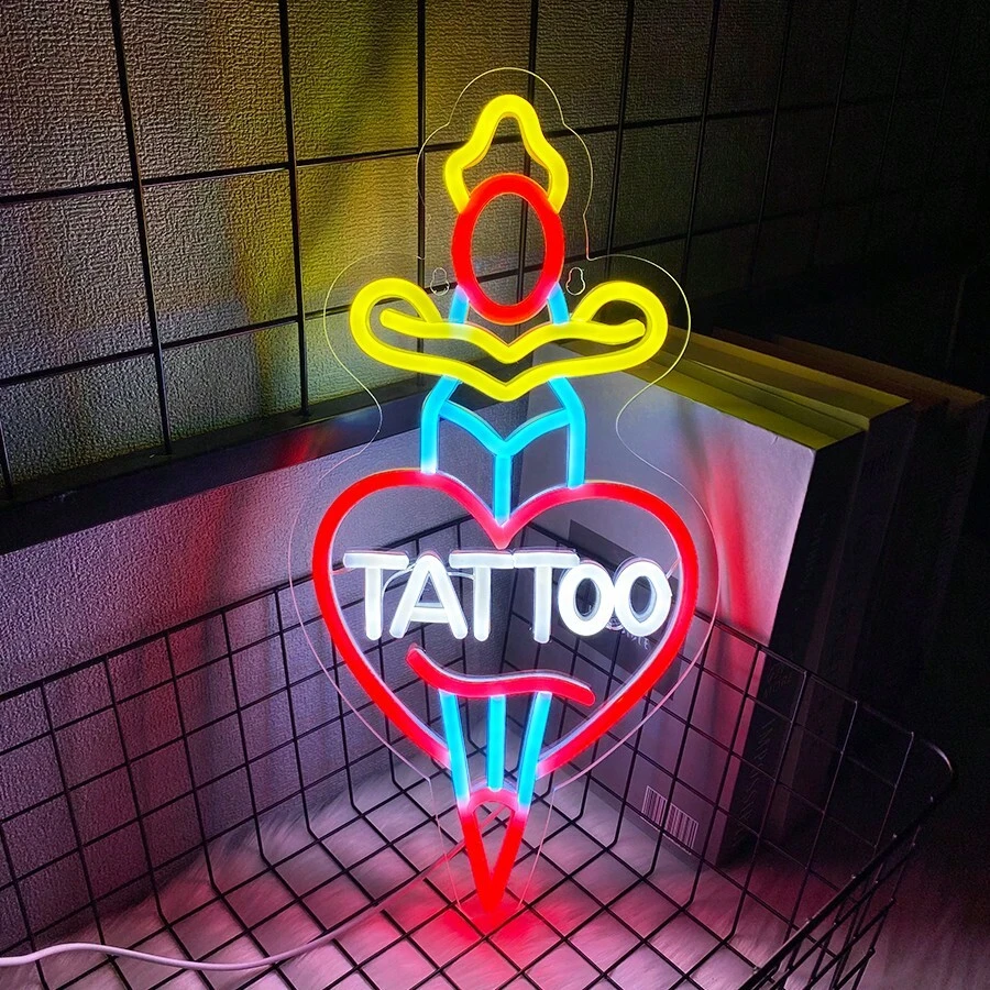 Enseigne lumineuse au néon pour la décoration murale, texte de lumière néon LED pour la décoration commerciale, cadeaux de lumières LED roses pour le repaire d'homme, pour les amateurs de tatouage, décoration murale pour studio de tatouage et boutique