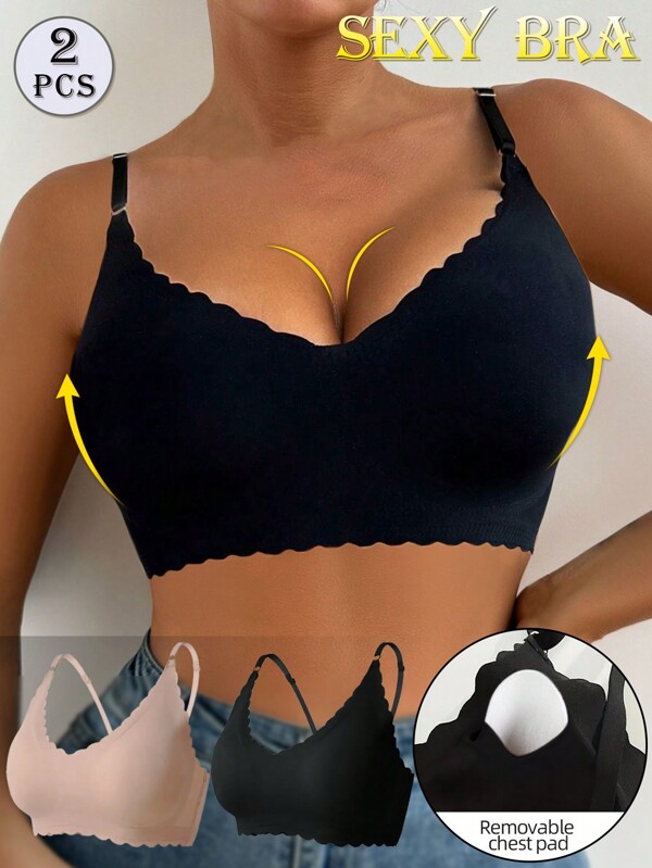 2pcs Women's Seamless Push Up Bras Set Wireless Comfort Sexy Seamless Underwear Wavy Edge Backless Bralette In Women No Underwire Camisole Bralette Intimates Basics Lingerie Women Padded