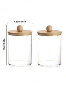 4pcs Cotton Swab Holder Set - Bathroom Storage Organizer, Round Toothpick Holder, With Bamboo Tray, Transparent Pill Bottle With Lid, Cotton Swab Dispenser