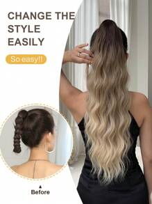 22英寸渐变波浪卷合成马尾假发，爪夹式，耐热纤维，适合女孩和女士日常佩戴