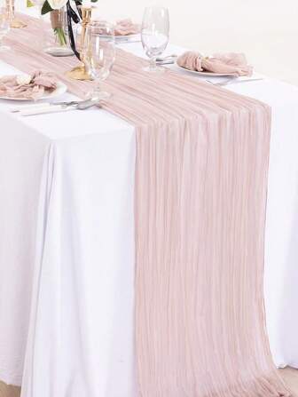 1pc Dim Pink Easter/Spring Cheese Patterned Table Cloth, Bohemian Style Cheese Fabric Runner For Wedding Party, Baby Shower, Birthday Decoration