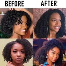 BINF Afro Kinky Curly Clip Ins Hair Extensions Human Hair Brazilian Virgin Hair Clip-Ins Extension Full Head 8Pcs/Set 120G Remy Hair For Women 1B/27 8pcs Afro Curly Clip-In Human Hair Extensions 8-24 Inch 110g 18 Clips 100% Brazilian Human Hair For Women Valentine's Day Must-Have For Hair Salons & Personal Use - Natural Black - 查看 8