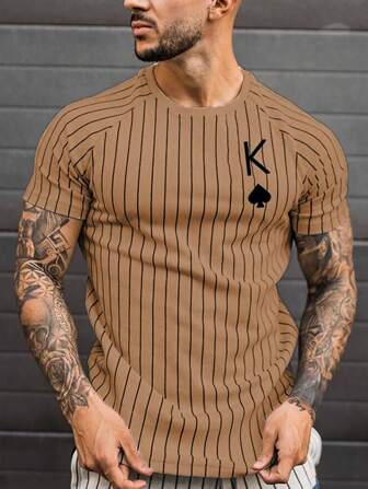 Men's Casual Round Neck Short Sleeve Poker Stripe T-Shirt