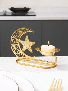 1pc Modern Dining Table Candle Holder, Holiday Decor, Wedding Party Home Decor, Candlelight Dinner Decoration, Star, Moon, Lantern Pattern, Birthday Graduation Gift, Eid Gift - Multicolor - View 18