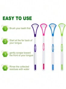 Tongue Scraper Cleaners Oral Health Cleaning Brush Mouth Fresh Breath Scraping Solve The Problem Of White Tongue, Clean Food Debris, Curved Design, Enjoy Fresh Breath, Suitable For Both Men And Women - White - View 3