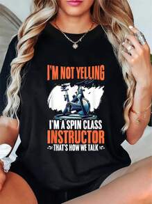 Spin Class Instructor Spinning Workout Cyclist Spin Class T-Shirt Round Neck Short Sleeve T-Shirt Women's Men's Graphic Tee - Black - View 1