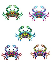 5 件彩色金属螃蟹墙饰，适用于家庭和花园装饰，适用于客厅、卧室、书房、花园、户外用餐区、浴室和阳台