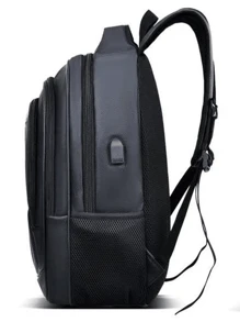 Men's Leather Backpack Reinforced With Reinforced Cable And USB Input For School Notebook Executive Social Random Model Shipping Synthetic Leather - 藏蓝色 - View 3