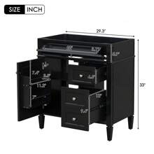 30'' Bathroom Vanity Without Top Sink, Modern Bathroom Storage Cabinet With 2 Drawers And A Tip-Out - Black + Solid Wood+MDF + Bathroom - View 7