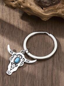 1pc Vintage Western Style Bull Head Metal Keychain, Suitable For Wallet, Backpack, Car Key Decoration, Unisex, Perfect Birthday, Valentine's Day, New Year Gift For Friends, Classmates, Ladies, Girls