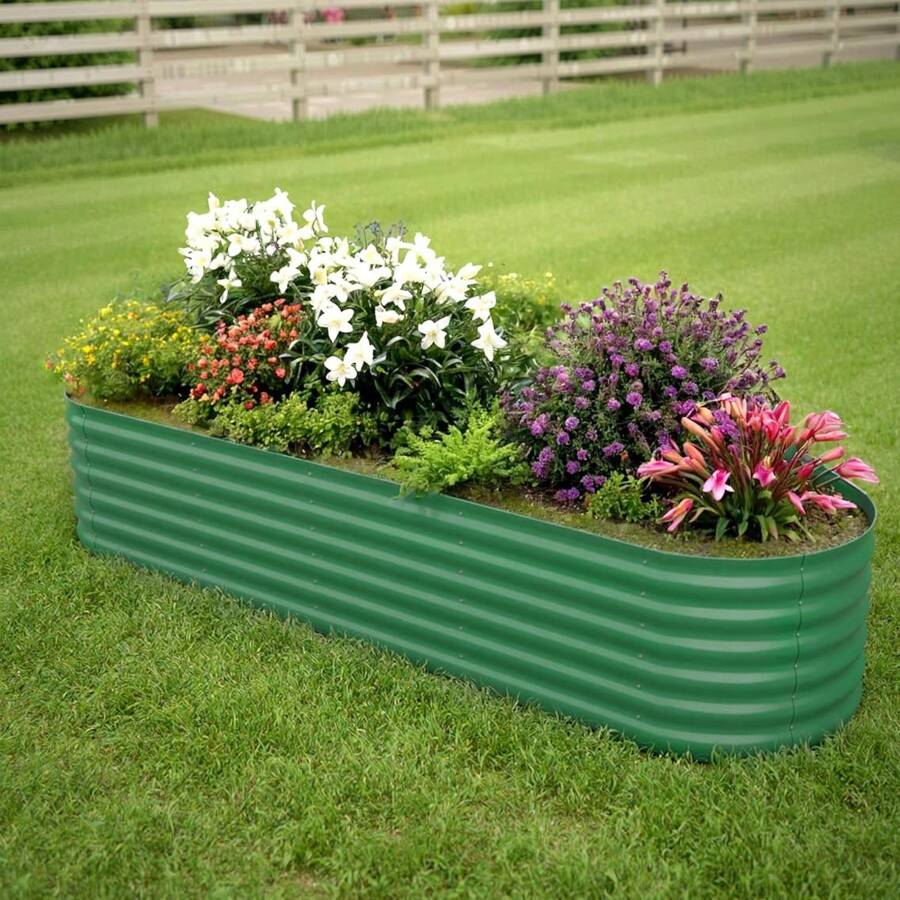 Patio Lawn 8x2x1.5ft Raised Garden Bed,Galvanized Raised Planter Boxes Outdoor With Easy Assembly, Large Garden Bed For Vegetables, Fruits, Flower,Raised Garden Bed,Green - Green - View 1