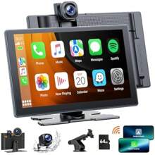 9 Inch Carplay Screen For Car With 4K Dash Cam 1080p Backup Camera Portable Car Stereo Apple Car Play Android Auto Wireless Mirror Link GPS Navigation G-Sensor Loop Recording AUX FM - Black1 - View 1