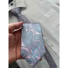 Gravata Kashmir Semi Slim  Rosa e Azul Claro - 2400 Fios