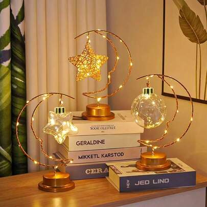 1 pezzo Lampada a forma di luna in ferro, luce notturna per interni, alimentata a batteria (batterie non incluse), adatta per la decorazione di Eid Mubarak, decorazione a tema Ramadan