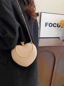 Luxury Handbags Clutch Purses Hot Heart Shape Chain Women Ladies Evening Bags, Prom Bag For Party , Wedding - Champagne - View 4