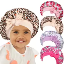 Awegeo Mũ trùm đầu bằng vải satin buộc dây in họa tiết cho trẻ em, mũ ngủ chống trượt thoải mái thoáng khí thời trang thường ngày để đội hàng ngày và chăm sóc tóc - in ấn - Xem 2