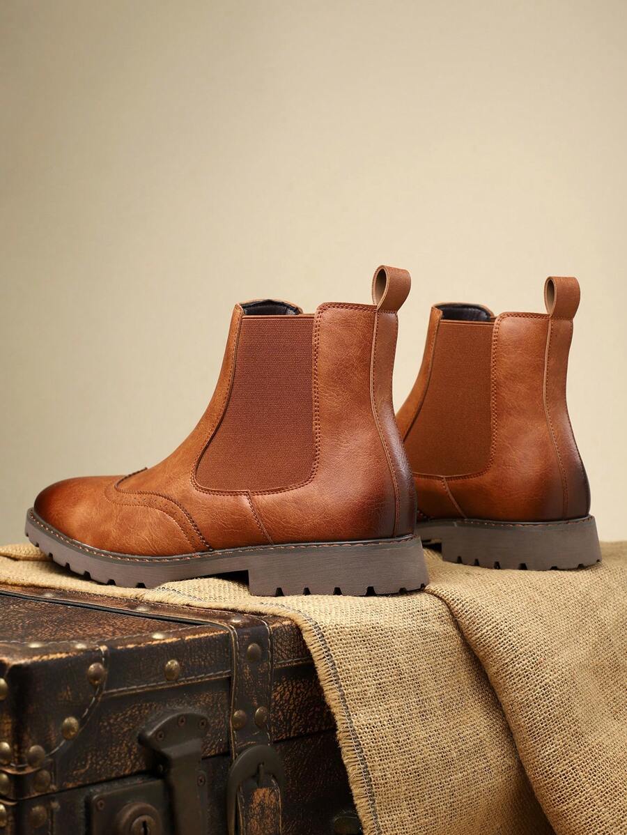 Men'S Fashion Slip-On Chelsea Boots-Durable Rubber Sole, Imitation, Solid Color - nâu nhạt - Xem 1