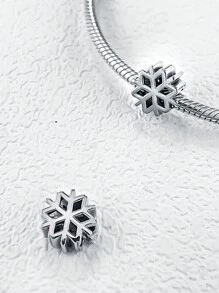 STYFNE 1pc Winter Snowflake Micro-Inlaid Zirconia Beaded Silver Pendant, Suitable For Bracelet DIY, Women Jewelry, Handmade Daily Small Gift