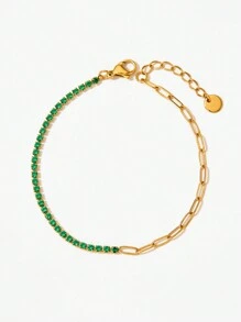 1pc Vintage Luxury 18K Gold Plated Stainless Steel Rhinestone Decor Chain Bracelet, Daily Wear & Wedding Gift For Women