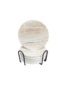6 Pieces Set Of Marble Ceramic Coasters With Stand - Absorbent Non-Slip Drink Coasters For Home And Bar Decoration, Coffee Table Coasters With Stand, Absorbent Coasters, Marble Style Ceramic Wooden Table Coasters For All Kinds Of Cups - Multicolor - View 16