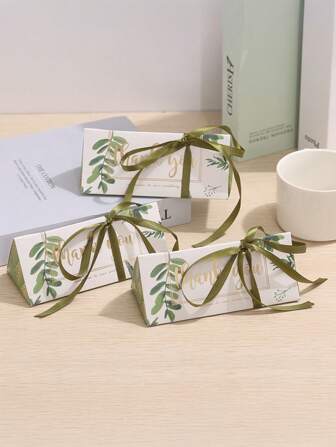 3/5 件叶形三角形糖果盒，婚礼饼干礼品包装盒带丝带，适用于订婚生日派对装饰