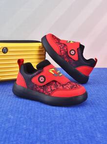 Infant Leather Surface Hook And Loop Easy To Wear Lightweight Excavator Pattern Sport Shoes, Suitable For Outdoor Activities - Red - View 3