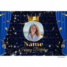 (Customized) Personalized Design With Photo And Name Blue Curtain Golden Crown Decoration Background Polyester Material Suitable For Wedding Anniversary, Anniversary, Birthday Party, Bar, First Photography Background Birthday Gifts Valentine's Day Gifts Mother's Day Graduation, Multi-Functional, Adjustable, Ornamental, Adorable, Modern, Comfortable, Custom, Personalized, Unique, Ideal Gifts For Her, Dad, Mom, Family, Friends, Son, Daughter, Office, Tea Room, School, Home, Home Refresh, Customized Party Backdrops - Multicolor - View 13