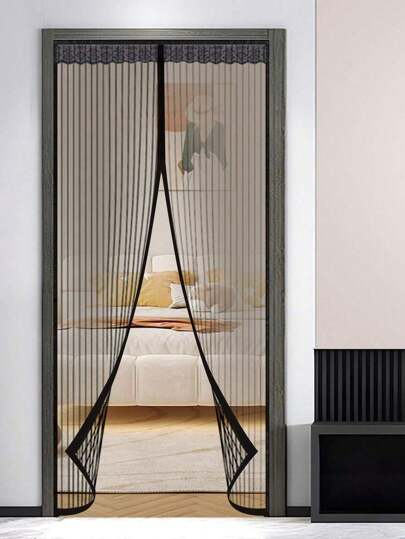 一套磁性网帘，防蚊软纱门帘，易于安装的自粘式软帘，带刺绣，四季皆宜