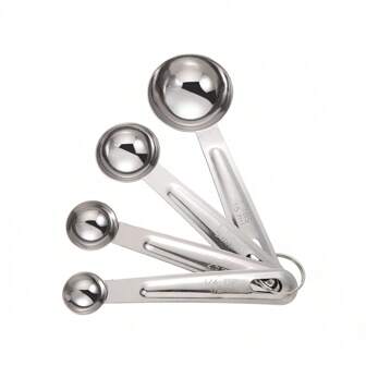 4pcs Stainless Steel Measuring Spoon Set, Multifunctional Kitchen Tools, 1.2ml/2.5ml/5ml/15ml Capacity Measuring Spoons