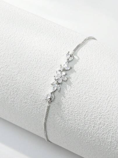 1pc Fashionable Copper Inlaid Zirconia Flower Bracelet Adjustable Pull-Out Bracelet Suitable For Women's Daily Dating Party Wear, Valentine's Day Jewelry Gift,Mom,Mother,Mother's Day,Gift