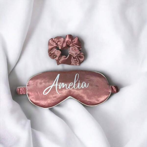 Luxury Personalized Eye Masks With Scrunchie (Optional Add On) | Custom Bridal Party Gifts | Sleep Mask | Birthday Eye Mask Set