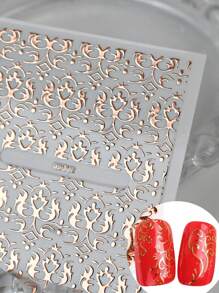 30片装欧式3D立体花卉美甲贴纸，自粘玫瑰金蕾丝花卉浮雕美甲贴纸，不对称几何闪光贴花，春夏花卉美甲装饰，适合女性和女孩美甲用品 - 玫瑰金 - 查看 9