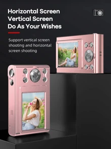 数码相机，包括 32GB 存储卡（最大支持 128GB）、4K 超高清视频、48MP 摄像头、视频/摄影支持、2.4 英寸 IPS 高清液晶屏、CMOS 传感器、16 倍变焦、13 种语言、超长电池寿命 - 粉色 - 查看 8