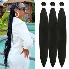 1/3/6 Packungen Schwarze Flechthaarsträhnen aus vorgespanntem knotenlosem Kanekalon für Boxzöpfe, langgestreckte, gerade synthetische Flechthaarverlängerung für knotenlose Zöpfe