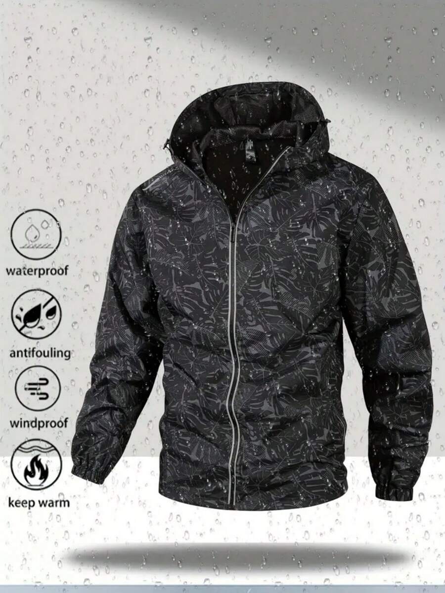 Men's Windproof And Waterproof Jacket, Casual And Breathable, With A Hood, Zipper, Long Sleeves And Pockets, Suitable For Hiking, Jogging, Cycling, Outdoor Fitness And Sports.