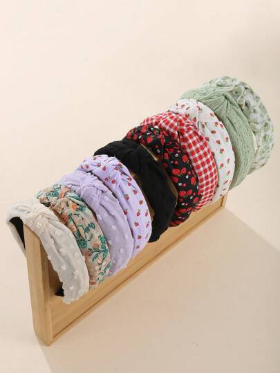 2pcs Women's Headbands, Minimalist Green, Purple, Black, Red, Strawberry, Floral Patterns, Suitable For Daily Wear And Festivals