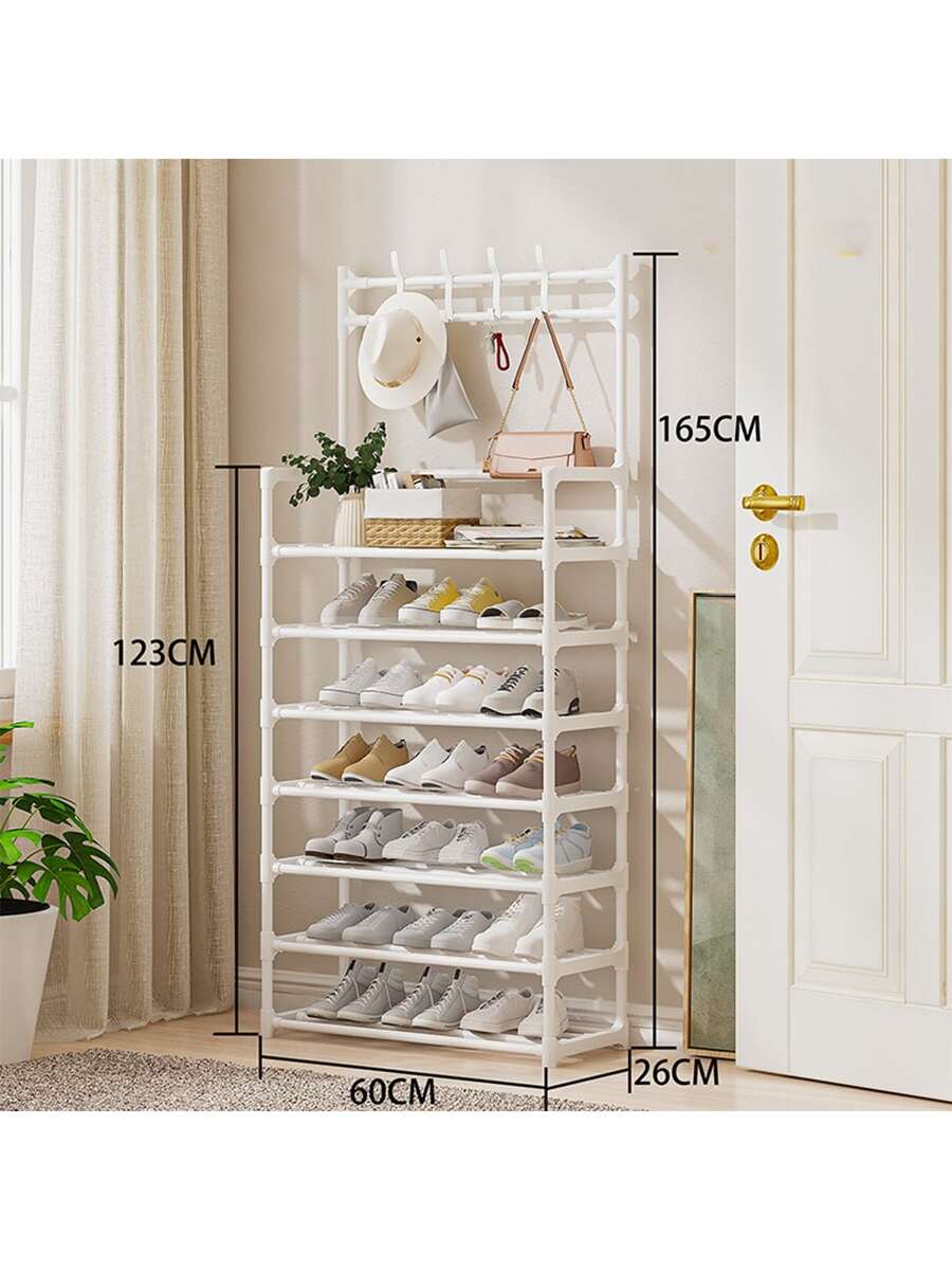 Zapateras y Perchero Multifuncional con 7 Niveles , Perchero con Zapatero Árbol para Pasillo con Banco para Zapatos Dormitorios Apartamento - Blanco - Ver 1